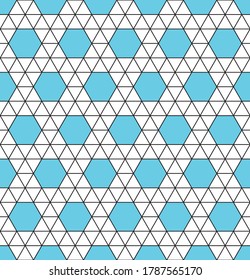Patrón extensible hexagonal de abeja turquesa con contornos de triángulos negros, ilustración vectorial geométrica