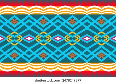 Contemporary  turquoise, orange, and yellow Tribal  Pattern: A modern twist to traditional designs, suited for trendy spaces and apparel. modern, ethnic, seamless, decoration