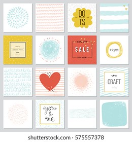 Contemporary universal square cards templates. Design for invitations, posters, brochures and flyers. Also for newsletter, sale and promotional banners. Vector illustration.