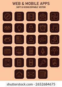 Conjunto de Gráficos de Elementos da Interface do Usuário Contemporâneo para o Pacote de Recursos para Desenvolvimento de Aplicativos Móveis e Web Personalizável