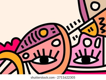 retratos abstratos vetoriais contemporâneos caracterizados por uma fusão de cubismo, pop art e Street art, estética Doodle.