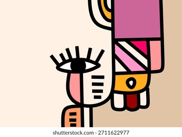 retratos abstractos de Vector contemporáneo caracterizados por una fusión de cubismo, arte Pop y arte callejero, estética Doodle.