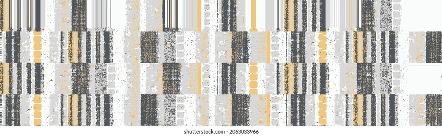 Contemporary vector art.  Modern Weathered rustic abstract texture vintage area rug, runner, scarf seamless pattern design. Digital wall,
natural painted. Geometric 
line plaid. Vector 
