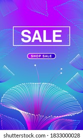 Contemporary vector creative neon colored background with painted leaves and floral patterns. Big sale template.