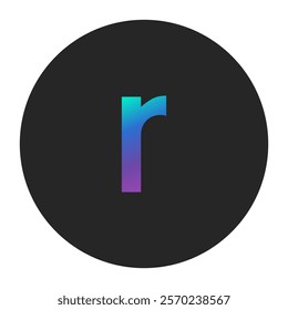 Contemporary vector featuring the letter “r” with a stunning gradient effect, encased in a bold black circle. Ideal for digital or modern creative projects.