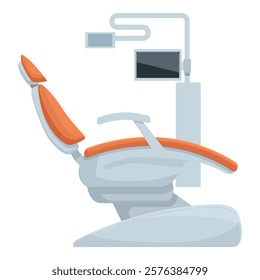 Contemporary vector illustration of a modern dental chair equipment in a clean and simple flat design, perfect for dental clinic and dentist office