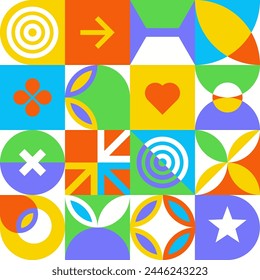 Contemporary vector pattern featuring vibrant geometric shapes. Bold colors and sleek designs add modern flair to any project