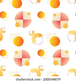 Contemporary vector seamless geometric pattern. Abstract shapes and forms as design elements. Background with modern icons of circular gradient charts and lines.