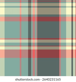 Contemporary vector seamless textile, stripped background plaid tartan. Repetitive fabric check pattern texture in red and pastel colors palette.