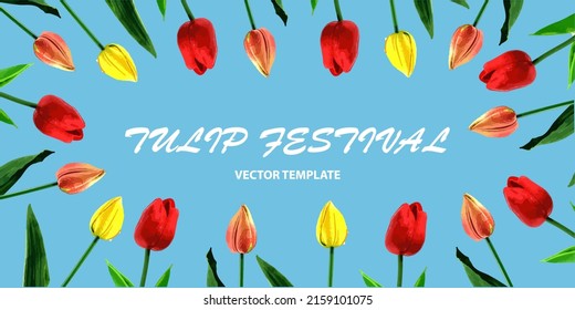 Moderne Vektorvorlage mit Tulpen. Trendy floriert Design. Handgezeichnete Blumen für Banner, Poster.