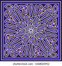 contemporary violet golden floral and white chain vintage pattern on dark violet