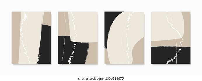 Contemporary wall art with a minimalist abstract aesthetic illustration. Hand-drawn shapes are gracefully placed on a soothing beige background, adding a touch of modern elegance to any space.