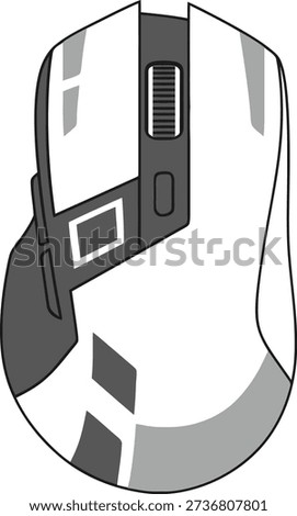 A contemporary white gaming mouse featuring angular dark gray elements, optimized for performance and control.