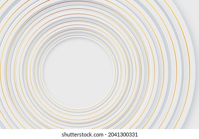 Moderner, minimaler und sauberer weißer goldener Hintergrund mit realistischer Kreisform. Elegantes silbernes Design für Web, Präsentation, Tapete