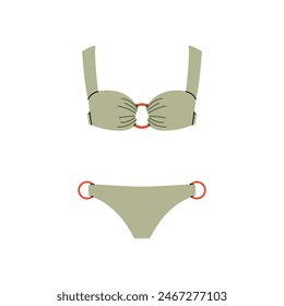 Contemporary woman swimwear. Stylish female beachwear flat doodle style, fashionable summer bikini outfit, separate swimming suit with top and panties. Vector illustration.