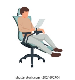 Contemporary workspace flat composition with rolling chair with sitting person reading paper vector illustration