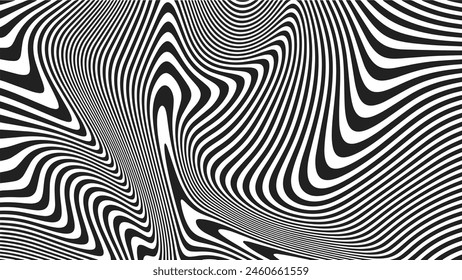 Contemporary Y2K Optical Illusion Background. Trendy wavy texture in a retro futuristic style with a distorted effect for collage or retro design. Vector illustration.	