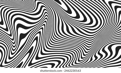 Contemporary Y2K Optical Illusion Background. Trendy wavy texture in a retro futuristic style with a distorted effect for collage or retro design. Vector illustration.	