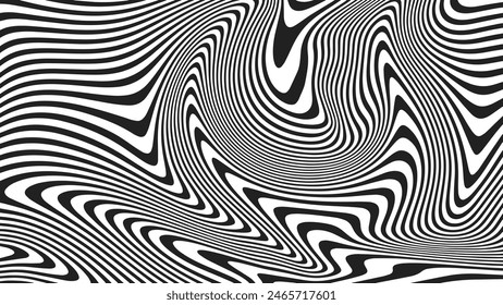 Contemporary Y2K Optical Illusion Background. Trendy wavy texture in a retro futuristic style with a distorted effect for collage or retro design. Vector illustration.	