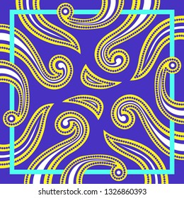 contemporary yellow and blue leaves pattern with gren frame