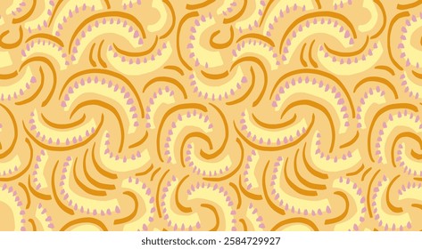 Contemporary yellow seamless pattern with abstract organic shapes. Unique irregular semicircular forms print. Simple background ornament. Vector hand drawn sketch