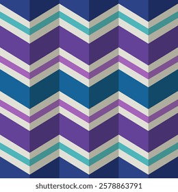 A contemporary zigzag mosaic in navy, purple, teal, and white adds depth and contrast to any print, decor, or digital artwork. 