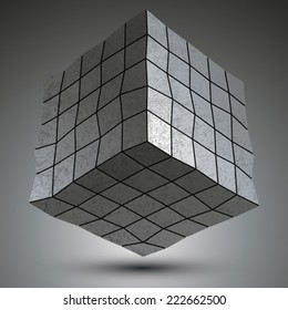 Contemporary zink squared stylish 3d construction, dimensional metallic symmetric object.