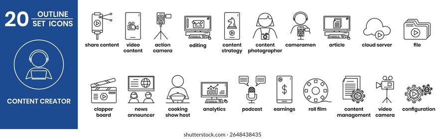 conten creator line icons element for design