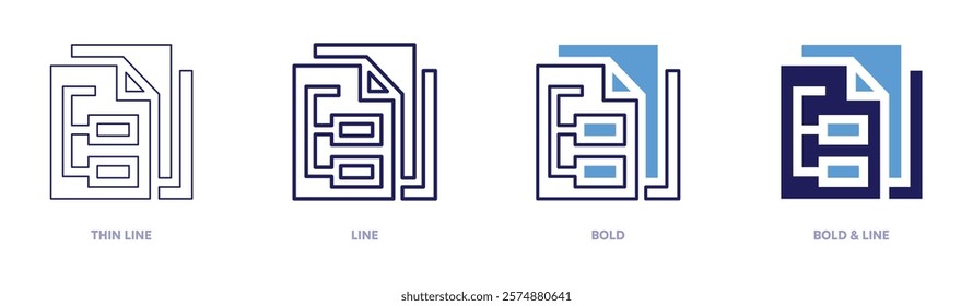 Content audit icon in 4 different styles. Thin Line, Line, Bold, and Bold Line. Duotone style. Editable stroke.