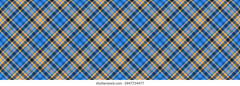 Content background pattern textile, picnic vector seamless fabric. Installing plaid tartan check texture in amber and blue color.