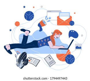 Banner de marketing digital basado en contenido con mujeres haciendo publicidad o promoción en medios sociales. Tecnología de Internet y chat social para promoción de negocios, ilustración vectorial de dibujos planos.
