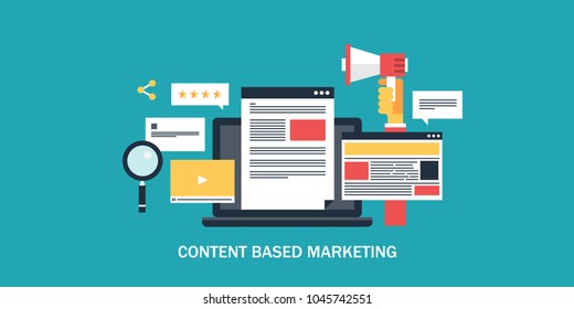 Content based marketing - digital content - Social media advertising flat vector conceptual banner with icons - Shutterstock ID 1045742551
