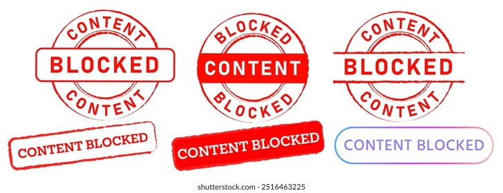 Inhalt blockiert Stempel rotes Abzeichen eingeschränkt Filter Schutz Zensur Medien Design Set Sammlung