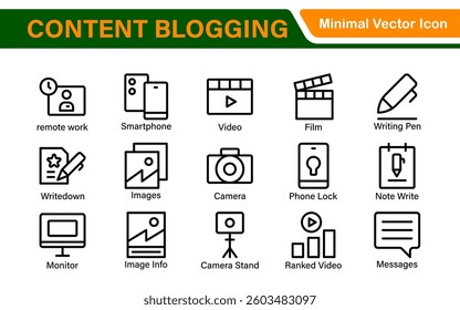 Content Blogging Line icon set. Post, social media, community, content, website, sharing, create, opinion. Business concept. Web vector infographic in outline icon style.