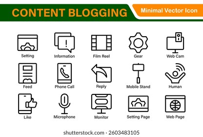 Content Blogging Line icon set. Post, social media, community, content, website, sharing, create, opinion. Business concept. Web vector infographic in outline icon style.