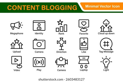 Content Blogging Line icon set. Post, social media, community, content, website, sharing, create, opinion. Business concept. Web vector infographic in outline icon style.