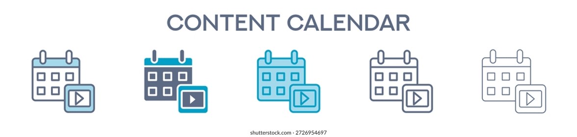 Elemento De Calendário De Conteúdo Para Design Gráfico - Vários Estilos. Ilustração Vetorial De Duas Cores E Preto. Vários Designs De Ícones Podem Ser Usados Para Celular, Interface Do Usuário, Web