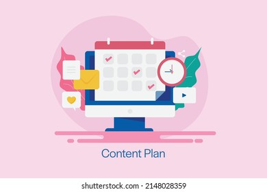 Content Calendar, Content Plan, Social Media Strategy, Content Scheduler - Flat Design Vector Illustration With Icons