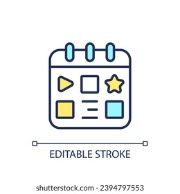 Content calendar RGB color icon. Social media. Schedule planner. Digital marketing. Plan ahead. Content creation. Isolated vector illustration. Simple filled line drawing. Editable stroke