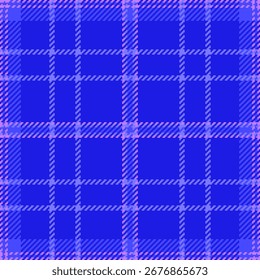 Content check textile plaid, performance fabric vector texture. 1950s seamless background tartan pattern in indigo and blue colors palette.