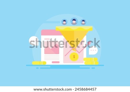 Content converting visitors to customers, Landing page optimization, Sales funnel optimization, Website conversion page - vector illustration banner with icons