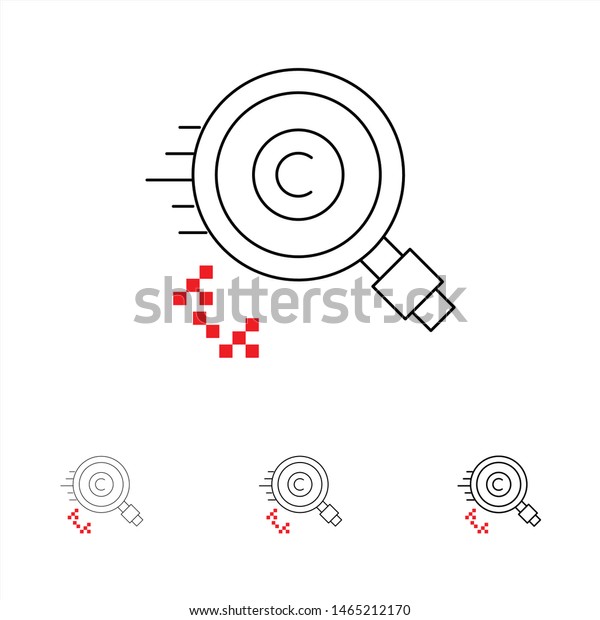Content, Copyright, Find,\
Owner, Property Bold and thin black line icon set. Vector Icon\
Template background