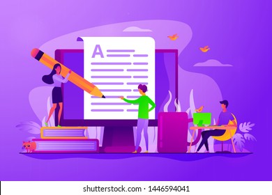 Content creating, articles, text writing and editing remote job. Inbound marketing. Copywriting job, home based copywriter, freelance copywriting concept. Vector isolated concept creative illustration