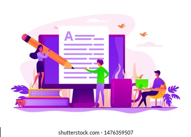 Content creating, articles, text writing and editing remote job. Inbound marketing. Copywriting job, home based copywriter, freelance copywriting concept. Vector isolated concept creative illustration