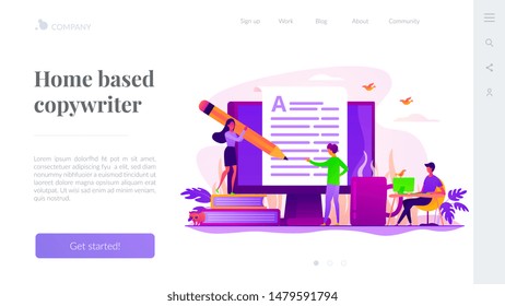 Content creating, articles, text writing and editing remote job. Inbound marketing. Copywriting job, home based copywriter, freelance copywriting concept. Website homepage header landing web page