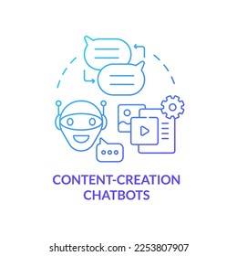 Content creation chatbots blue gradient concept icon. Automation process. AI integration in marketing abstract idea thin line illustration. Isolated outline drawing. Myriad Pro-Bold font used