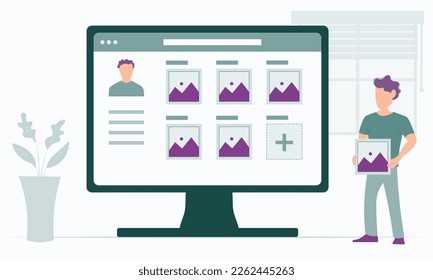 Content creation concept - content creator adding image