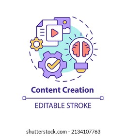 Content creation concept icon. Engaging new customers. AI in marketing abstract idea thin line illustration. Isolated outline drawing. Editable stroke. Arial, Myriad Pro-Bold fonts used