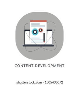 Content Creation, Development, And Research. Writing Digital Content For Internet Banner Illustration With Icons