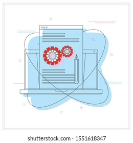 Content creation, development, and research. Writing digital content for Internet banner illustration with icon